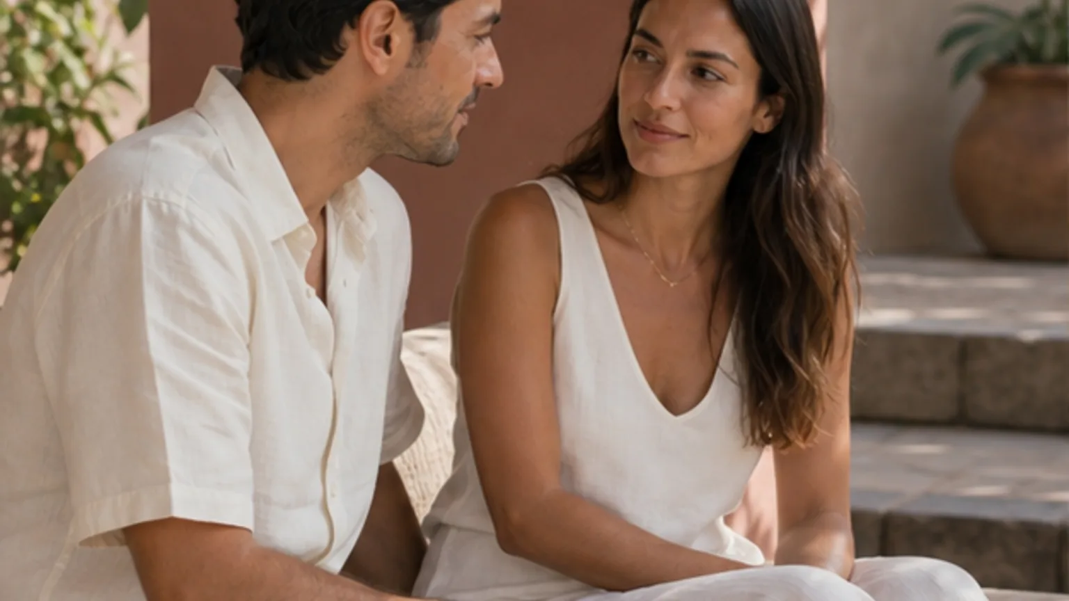 Pareja conversando con calma sobre sus opciones