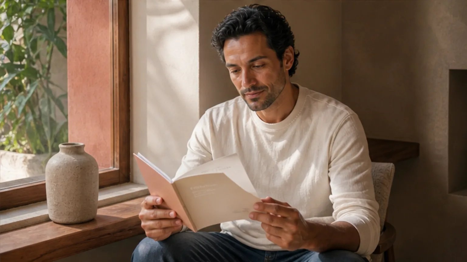 Hombre leyendo información sobre fertilidad en casa